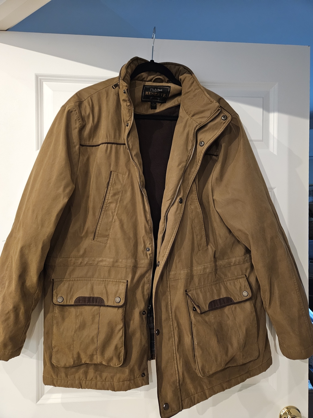 Jos A Banks Reserve Lined Brown Microfiber Heavy Winter Utility Coat XL No Hood